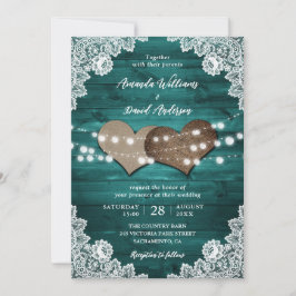 Convite Casamento das Luzes das Cordas de Madeira do Teal