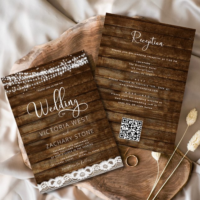 Convite Casamento das Luzes de Corda Rustic Farmhouse das  (Criador carregado)