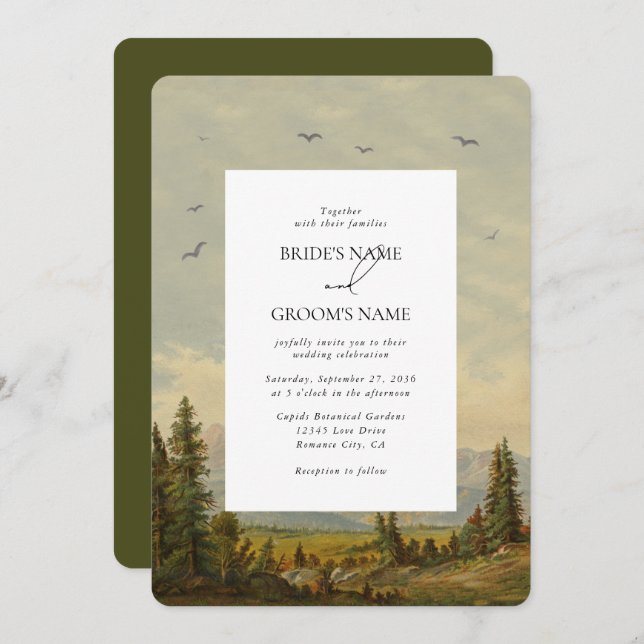 Convite Casamento das Montanhas da Floresta de Pinheiros d (Frente/Verso)