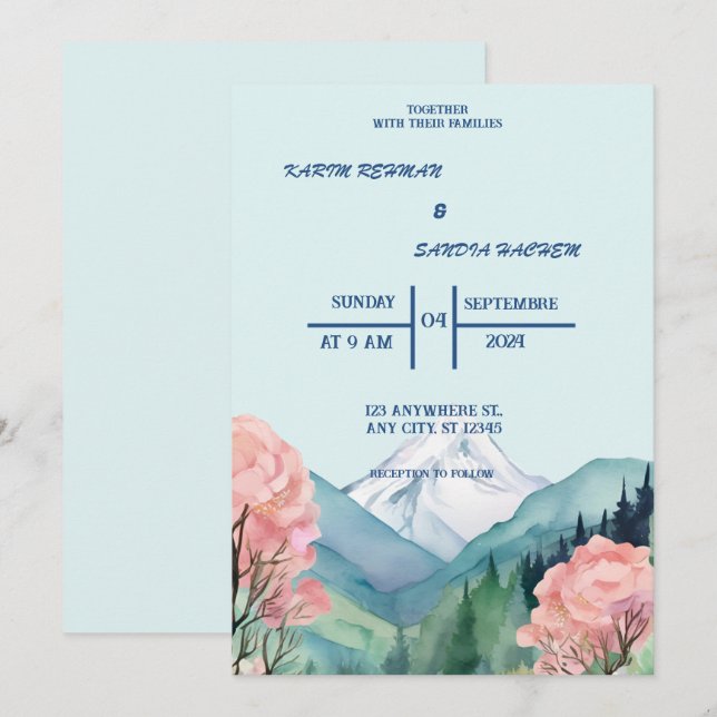 Convite Casamento das Montanhas Florais Primavera (Frente/Verso)