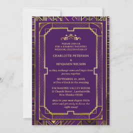 Convite Casamento de 1920 com Gatsby Roxo e Dourado