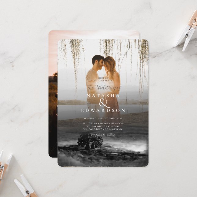 Convite Casamento de 2 Fotografias com Sobreposição de Pai (Frente/Verso In Situ)