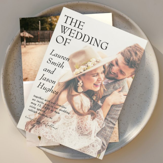 Convite Casamento de 4 fotos preto e branco moderno (Criador carregado)