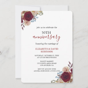 Convite Casamento de 50 anos com flores de aquarela vermel