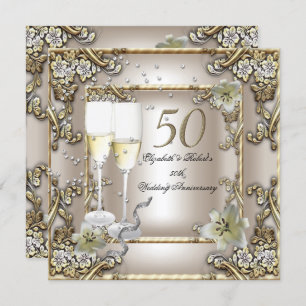 Convite Casamento de 50 anos Cream Dourada Lily