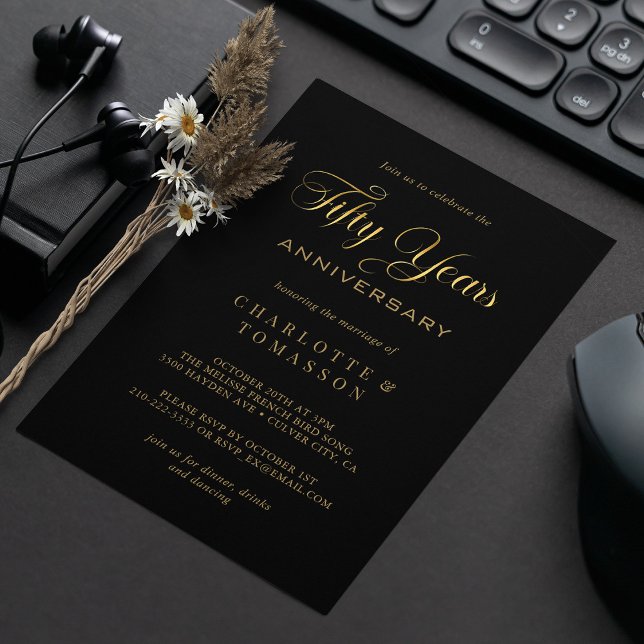 Convite Casamento de 50 anos da Elegante Calliografia Dour (Elegant Gold Calligraphy 50th Anniversary Wedding Invitation)