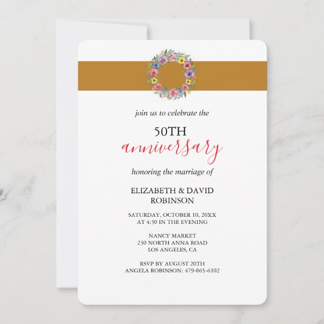 Convite Casamento de 50 anos Dourado único (Frente)