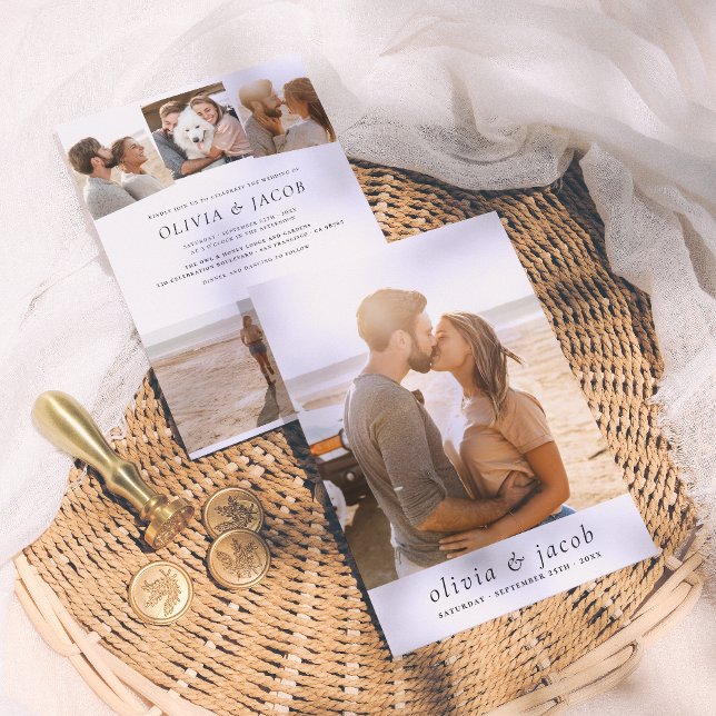 Convite Casamento de 5 Fotografias Mínimas Modernas e Bran (Criador carregado)