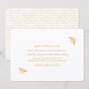 Convite Casamento de Abelhas e Ouros do Padrão Honeycomb 