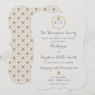 Convite Casamento de Abelhas Ouros de Folha de Ouro Branca