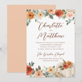 Convite Casamento de Abóbora de Outono Floral Terracota