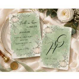 Convite Casamento de Abóbora de Outono Verde Rústico Apaix