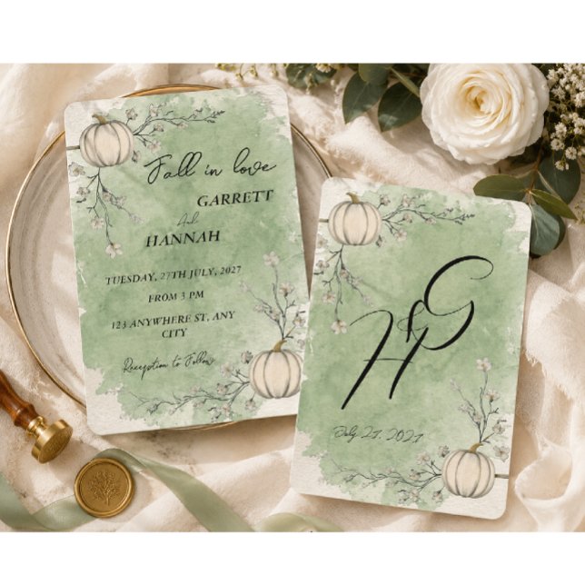 Convite Casamento de Abóbora de Outono Verde Rústico Apaix (Criador carregado)