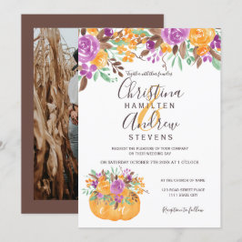 Convite Casamento de abóbora floral de laranja outono