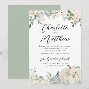 Convite Casamento de Abóbora Floral Moderna com Aquarela
