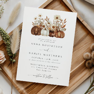 Convite Casamento de Abóbora Floral Outono Caprichoso