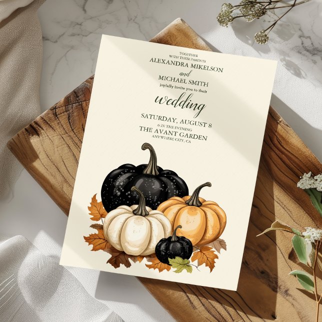 Convite Casamento de Abóbora Preto e Branco (Criador carregado)