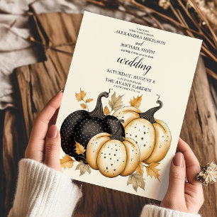 Convite Casamento de Abóbora Preto e Dourado Rústico