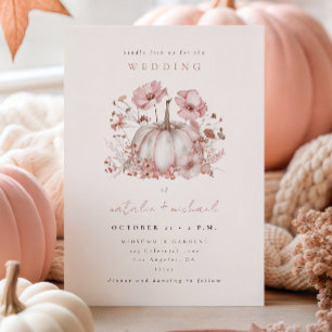 Convite Casamento de Abóbora Rosa Elegante de Outono
