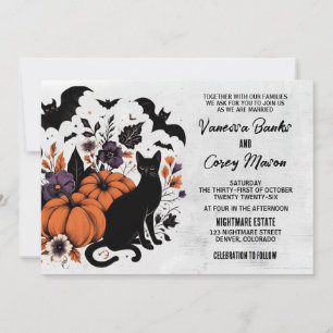 Convite Casamento de Abóboras de Gato Negro