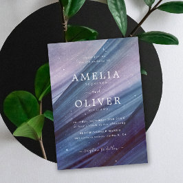 Convite Casamento de Abstrato azul e roxo minimalista mode