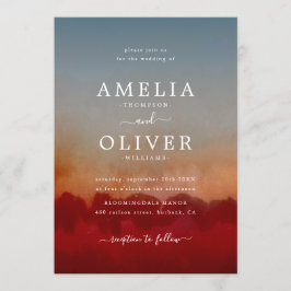 Convite Casamento de Abstrato azul e vermelho minimalista 