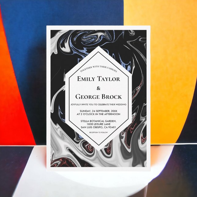 Convite Casamento de Abstrato azul preto mínimo elegante (Criador carregado)