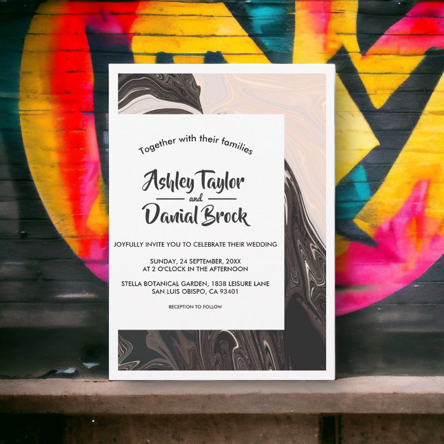 Convite Casamento De Abstrato Branco E Preto Mínimo Modern (Criador carregado)