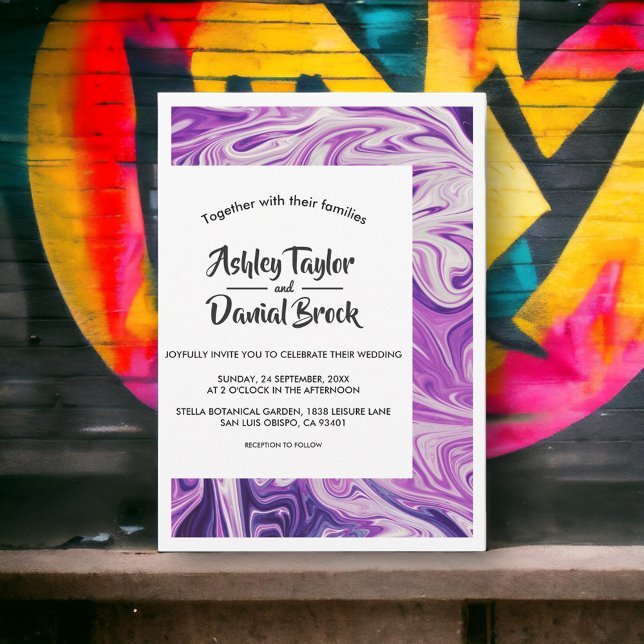 Convite Casamento de Abstrato de Arte com Galáxia Azul Mín (Criador carregado)