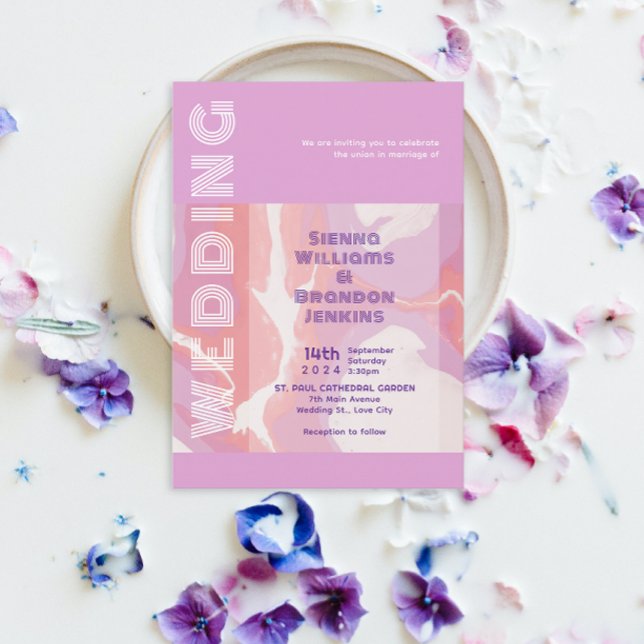 Convite Casamento de Abstrato de Arte de Pastel Rosa (Criador carregado)