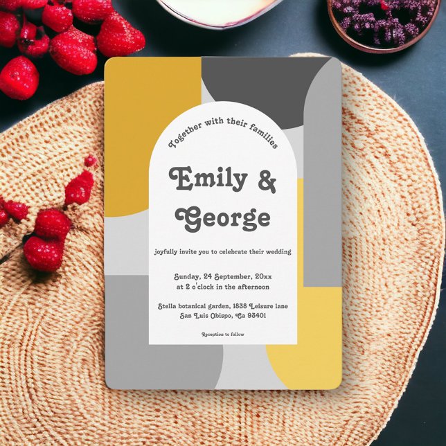 Convite Casamento de Abstrato de Arte Moderno Retrô Artíst (Criador carregado)