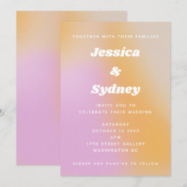 Convite Casamento de Abstrato de Arte Rosa Moderno e Laran