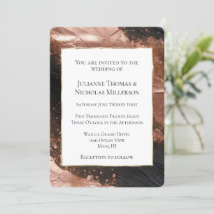 Convite Casamento de Abstrato Negro Dourado com Glam Rosa
