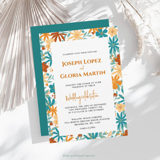 Convite Casamento de Abstrato Wildflower Bright Boho com C
