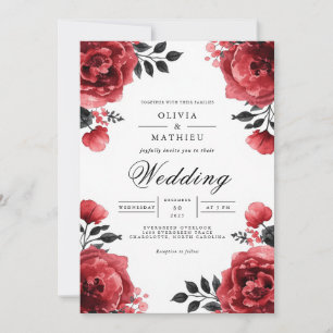 Convite Casamento De Acentos Florais De Crimson Bloom
