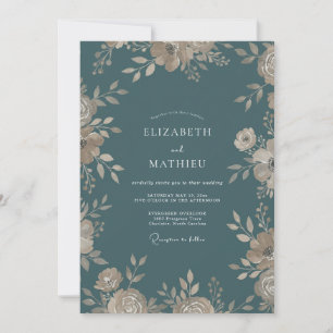 Convite Casamento de Aço Dourado Folhagem Suave Eucalipto