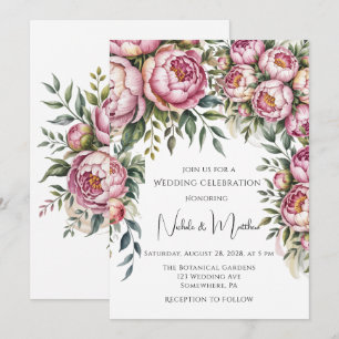 Convite Casamento de Acordo Floral de Elegante Peony