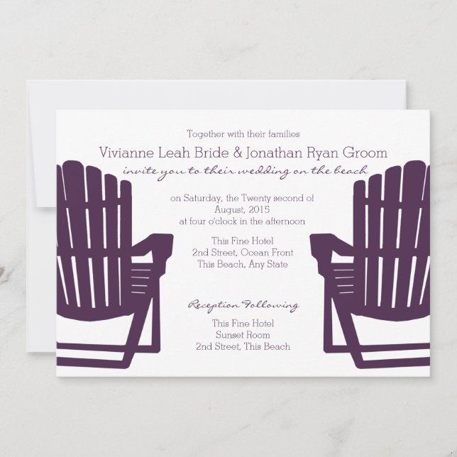 Convite Casamento de Adirondack Purple Beach Chairs (Frente)