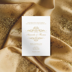 Convite casamento de adorno de quadro de ouro na moda eleg