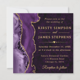 Convite Casamento de Ágata Brilhante Roxo Elegante Dourado