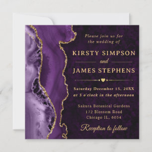 Convite Casamento de Ágata Brilhante Roxo Elegante Dourado