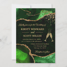 Convite Casamento de Ágata Brilhante Verde Elegante Dourad