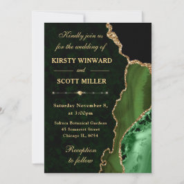 Convite Casamento de Ágata Brilho Dourado Verde Elegante