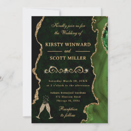 Convite Casamento de Ágata Brilho Dourado Verde Elegante