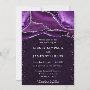 Convite Casamento de Ágata com Brilho Roxo e Prata