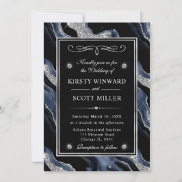 Convite Casamento de Ágata com Papel Alumínio Azul Elegant