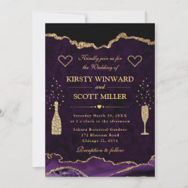 Convite Casamento de Ágata Falsa Brilhante Roxo e Dourado 