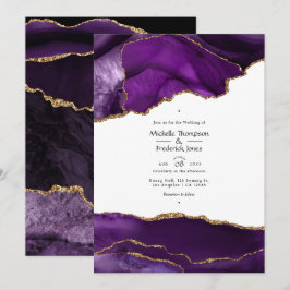 Convite Casamento de Ágata Roxa e Dourada