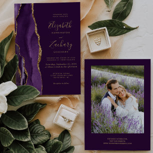 Convite Casamento de Ágata Roxa e Ouro de Foto Moderna