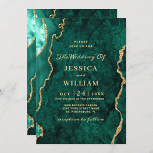 Convite Casamento de Agata Verde Dourado Moderno